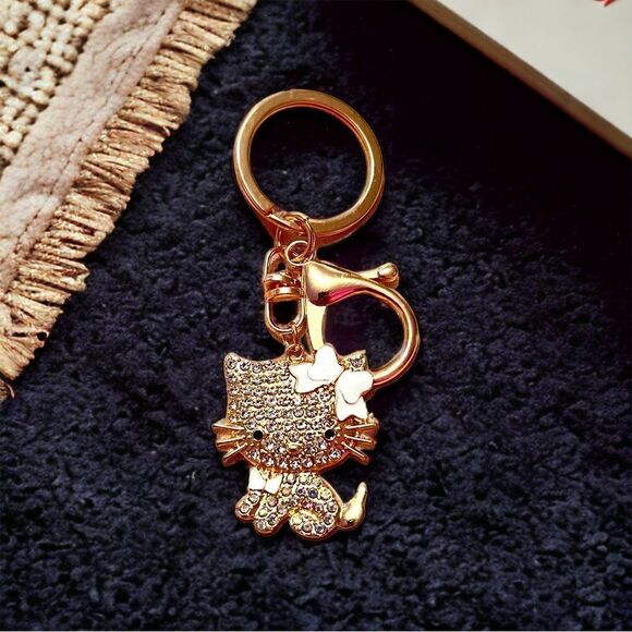 Hello Kitty White Gold Rhinestone Keychain NWT - Picture 2 of 2